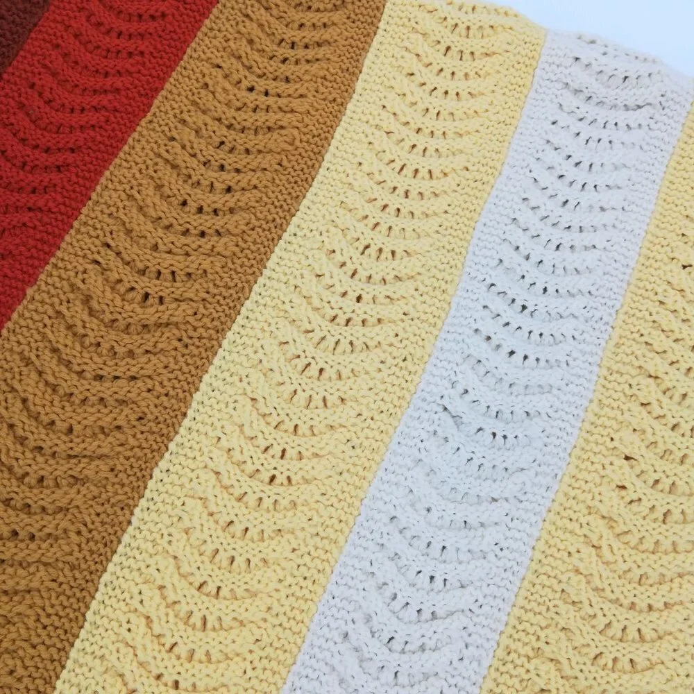 Vintage Shell Crochet Striped Afghan Blanket Throw
